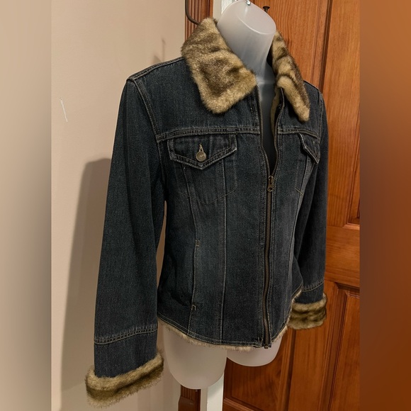 NEW NWOT VINTAGE Y2K GIACCA PENNY LANE BLUE DENIM JACKET FAUX FUR TRIM MEDIUM - Picture 5 of 14